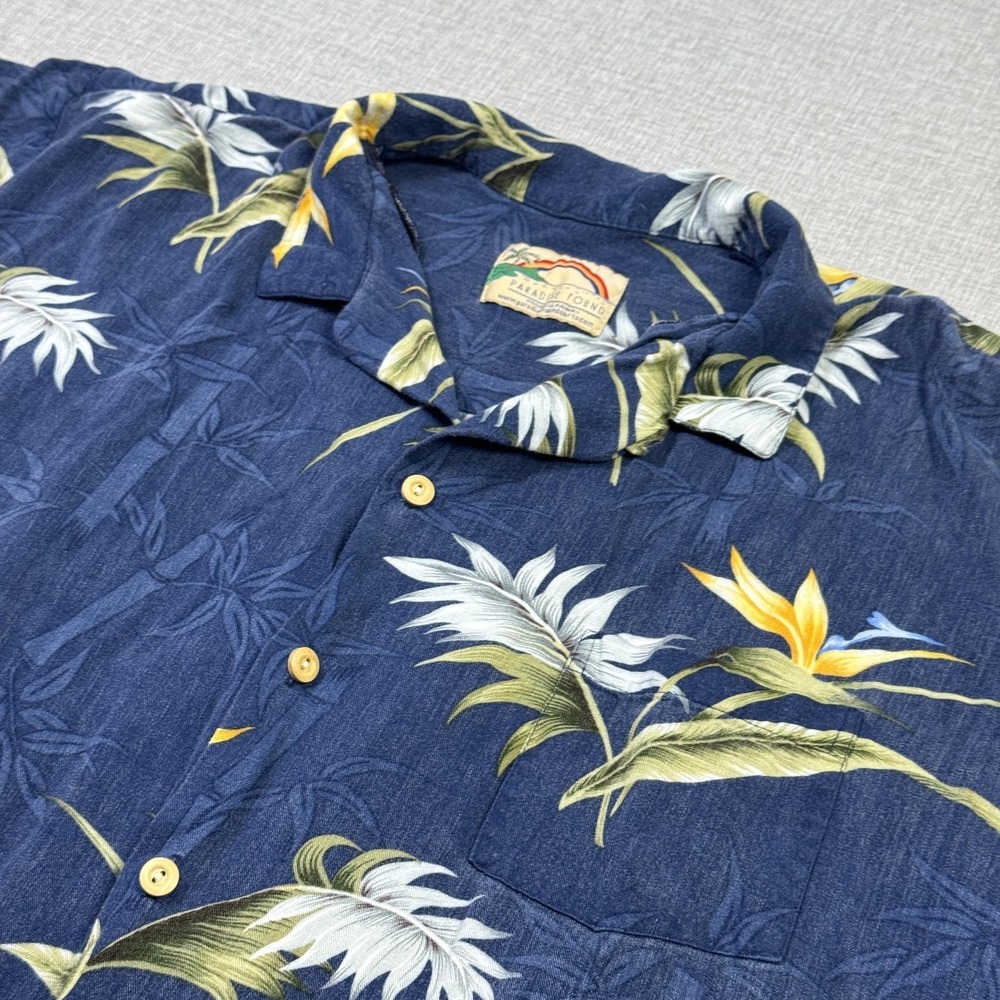 Paradise Found Hawaiian Camp Shirt Mens 3XL‎ Blue Floral Short Sleeve Magnum PI